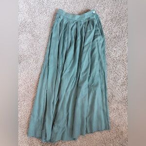 Vintage Pleated Teal Striped Maxi Skirt - size 6
